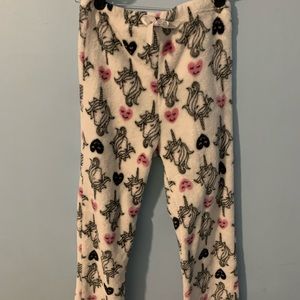 Girls Pajama Pants Color White W/ Unicorns Size M